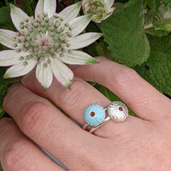 Enamelled Silver Urchin Ring (Blue)