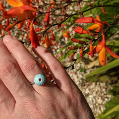 Enamelled Silver Urchin Ring (Blue)