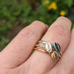 Cowrie Ring with Tiny Single shell, Gold Vermeil (Gold plated Silver)