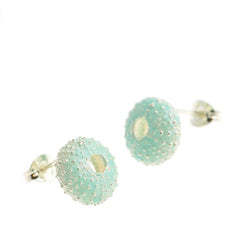 Enamelled Silver Urchin Stud Earrings (Blue)