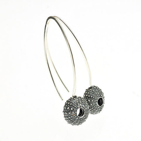 Oxidised Silver Urchin Hook Earrings