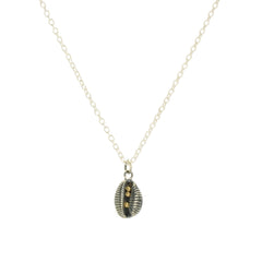 Cowrie Necklace, Oxidised Silver with 18ct Gold Grains