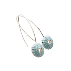 Enamelled Silver Urchin Hook Earrings (Blue)